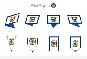 väst virginia oss stat flagga samling, åtta versioner av väst virginia vektor flaggor.