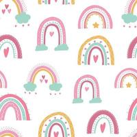Baumschule Musterdesign mit Regenbogen auf weißem Hintergrund. Textildruck für Kinder, Tapeten, Scrapbooking, Schreibwaren, Geschenkpapier, Bettwäsche usw. Folge 10 vektor
