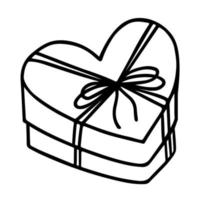 hjärta form låda klotter vektor illustration. romantisk gåva. närvarande förpackning.