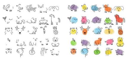 Fingerzeichnung für Kinder, Tiere und Charaktere vektor