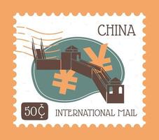 Kina internationell post, vykort eller poststämpel vektor