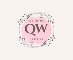 qw Initialen Brief Hochzeit Monogramm Logos Vorlage, handgezeichnete moderne minimalistische und florale Vorlagen für Einladungskarten, Datum speichern, elegante Identität. vektor