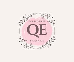 qe initialen brief hochzeitsmonogramm logos vorlage, handgezeichnete moderne minimalistische und florale vorlagen für einladungskarten, datum speichern, elegante identität. vektor