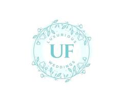 uf Initialen Brief Hochzeit Monogramm Logos Vorlage, handgezeichnete moderne minimalistische und florale Vorlagen für Einladungskarten, Datum speichern, elegante Identität. vektor