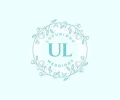 ul initialer brev bröllop monogram logotyper mall, hand dragen modern minimalistisk och blommig mallar för inbjudan kort, spara de datum, elegant identitet. vektor