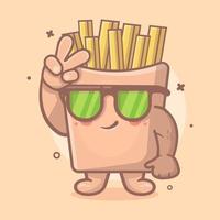 cooles pommes frites essen charakter maskottchen mit friedenszeichen handgeste isoliert cartoon im flachen design vektor