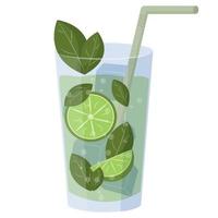 kubanisches alkoholisches getränk mojito auf rumbasis mit minze und limette. lateinamerikanisches erfrischendes grünes getränk mit eis. vektor