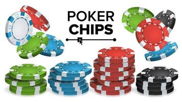 Casino-Chips stapeln Vektor. 3d realistisch. farbige pokerspielchips unterzeichnen illustration. vektor