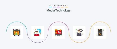 media teknologi platt 5 ikon packa Inklusive spara. disk. chatt. användare miljö. konto vektor