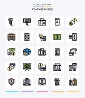 kreative bargeldlose Gesellschaft 25 Zeilen gefülltes Icon Pack wie Smartphone. bargeldlos. Scan. Geldbörse. Handy, Mobiltelefon vektor