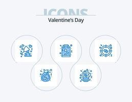 valentines dag blå ikon packa 5 ikon design. papper. favorit. kärlek. köpa. kärlek vektor