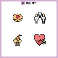 uppsättning av 4 modern ui ikoner symboler tecken för favorit kaka förälskelser människor mat redigerbar vektor design element