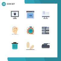 Stock Vector Icon Pack mit 9 Zeilenzeichen und Symbolen für Business Mind File Key Hack editierbare Vektordesign-Elemente