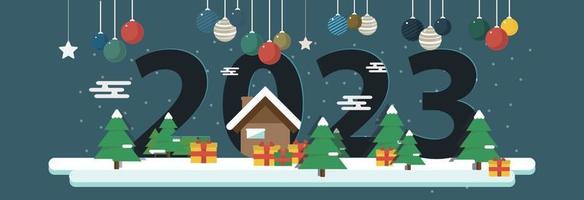 2023 frohe weihnachten und guten rutsch ins neue jahr hintergrund. grußkarte, banner, plakatvektorillustration. vektor