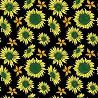 Nahtloses Muster mit Sonnenblumen und Blütenblättern auf schwarzem Hintergrund. idee für tapeten, textilien. Vektor-Illustration vektor