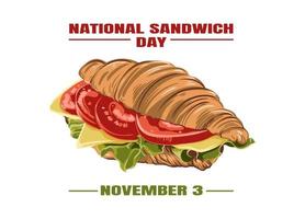 mat vektor illustration, smörgås croissant med tomat, ost och sallad närbild. nationell smörgås dag november 3:e