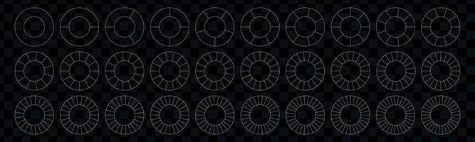 geteilte geometrische Kreise. Segment-Slice-Set. einfache Geometrie. Diagramm mit Abschnitten oder Schritten. vektor isolierte illustration