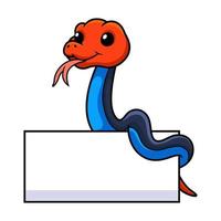 niedlicher rotköpfiger krait-schlangen-cartoon mit leerem zeichen vektor