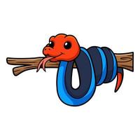 niedlicher rotköpfiger krait-schlangen-cartoon auf baumast vektor