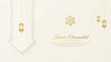 islamischer arabischer weißer luxushintergrund mit geometrischem muster und schöner verzierung mit laternen vektor