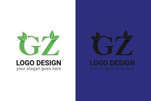 Ökologie gz Buchstaben Logo mit grünem Blatt. gz-Buchstaben Öko-Logo mit Blatt. Vektorschrift für Naturplakate, umweltfreundliches Emblem, vegane Identität, Kräuter- und botanische Karten usw. vektor