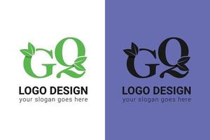 Ökologie gq Buchstaben Logo mit grünem Blatt. gq-Buchstaben Öko-Logo mit Blatt. Vektorschrift für Naturplakate, umweltfreundliches Emblem, vegane Identität, Kräuter- und botanische Karten usw. vektor