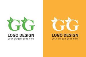 ekologi gg brev logotyp med grön blad. gg brev eco logotyp med blad. vektor typsnitt för natur affischer, eco vänlig emblem, vegan identitet, ört- och botanisk kort etc.