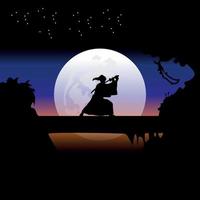 Samurai-Training nachts bei Vollmond vektor