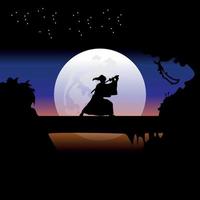 samuraj Träning på natt på en full måne vektor
