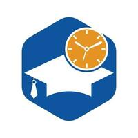 Studienzeit-Vektor-Logo-Design. Abschlusshut mit Uhr-Icon-Design vektor