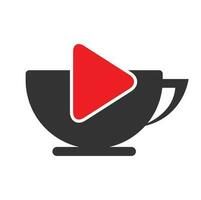 Kaffee- und Spiellogo-Design. Kaffee-Logo-Design mit einem Musik-Play-Button-Vektor. vektor