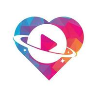 Musik Planet Herzform Konzept Vektor Logo Design. Musik spielen Symbol Symboldesign.