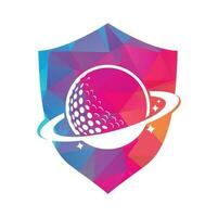 Planet Golf-Vektor-Logo-Design. Golfball und Planet-Vektor-Logo-Design-Vorlage. vektor