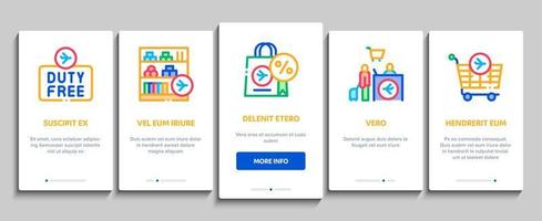 plikt fri affär Lagra onboarding element ikoner uppsättning vektor