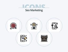 SEO-Marketing-Linie gefüllt Icon Pack 5 Icon-Design. Megaphon. Werbung. Rabatt. Unternehmen. Diagramm vektor