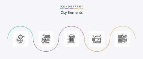 City Elements Line 5 Icon Pack inklusive Haus. Gebäude. Kasten. Aufhören vektor