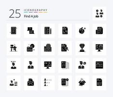 Einen Job finden 25 solides Glyphen-Icon-Pack inklusive Job. Lage. Arbeit. Welt. Arbeit vektor