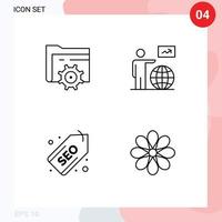 Gruppe von 4 gefüllten flachen Farbzeichen und Symbolen für bearbeitbare Vektordesign-Elemente des Ordner-Web-Computing-Benutzeretiketts vektor