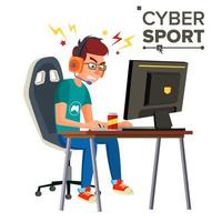 Cyber-Sport-Spieler-Vektor. professionelles Gaming-Stream-Banner. Strategie-Videospiel. Wettbewerb. Cyber-Games-Turnier. zeichentrickfigur illustration vektor