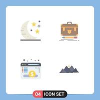 Packung mit 4 kreativen flachen Symbolen von editierbaren Vektordesign-Elementen der Bar-Browser-Party-Finanzwebsite vektor