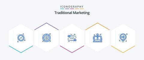 Traditionelles Marketing 25 blaues Icon-Pack inklusive Story. Inhalt. profitieren. Marketing. Direkte vektor