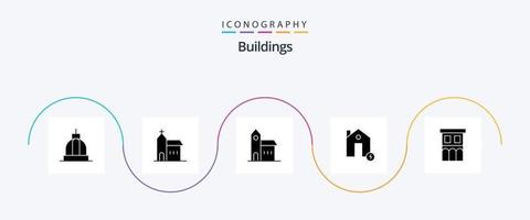 byggnader glyf 5 ikon packa Inklusive hus. arkitektur. historisk. egendom. avgift vektor