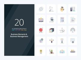 20 företag element och företag managment platt Färg ikon för presentation vektor