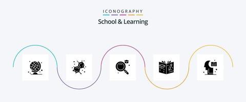 Schule und Lernen Glyphe 5 Icon Pack inklusive . Wissen. Abschluss. Hemisphäre. Gehirn vektor