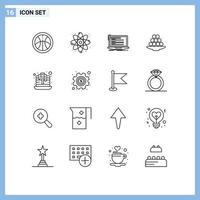 Stock Vector Icon Pack mit 16 Zeilen Zeichen und Symbolen für Leckerei Laddu Computer indische Delikatesse editierbare Vektordesign-Elemente