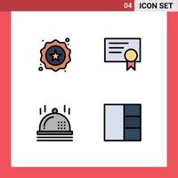Gruppe von 4 modernen Filledline-Flachfarben, die für editierbare Vektordesign-Elemente des Abzeichen-Dinner-Shopping-Bildungs-Layouts festgelegt werden vektor