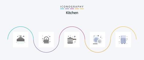 kök platt 5 ikon packa Inklusive . porslin. kylskåp. elektronisk vektor