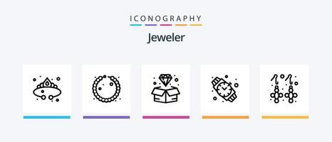 Jewellery Line 5 Icon Pack inklusive . Edelsteine. Geschenk. Ohrringe. Ornament. kreatives Symboldesign vektor
