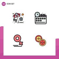 Packung mit 4 modernen Filledline-Flachfarbenzeichen und Symbolen für Web-Printmedien wie Beach Love Play Time Coins editierbare Vektordesign-Elemente