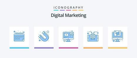 Digital Marketing Blue 5 Icon Pack inklusive Marketing. Browser. fördern. werben. kreatives Symboldesign vektor